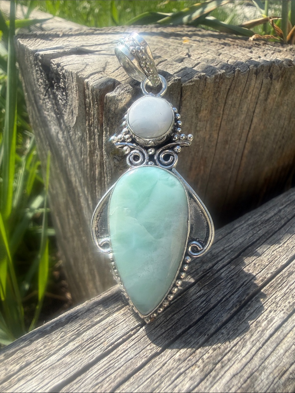 925 Teal Larimar Teardrop Sterling Plated Pendant